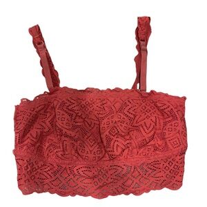 Aerie Triangle Bralette Bra Cross Racerback Floral Lace Red Burgundy Large